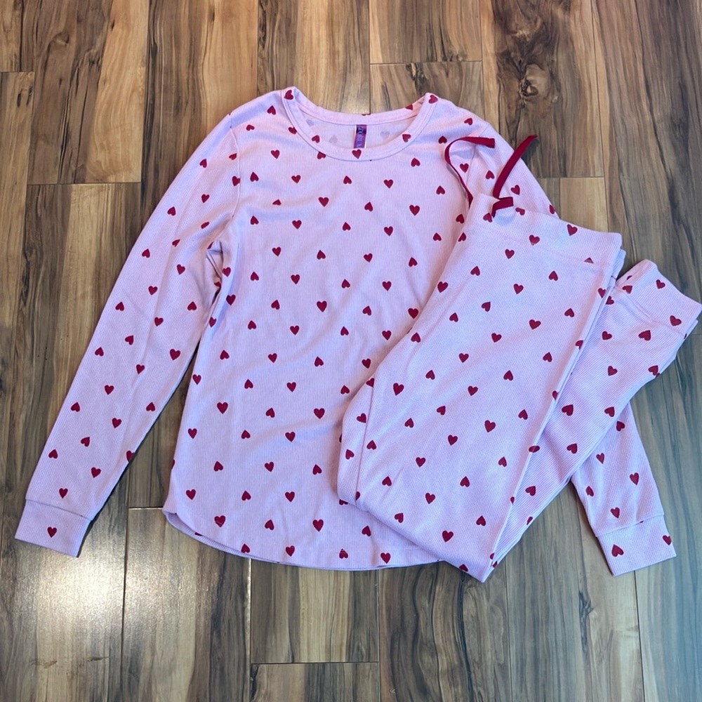 Adore Me Cozy Pink and Red Heart Pajama Set